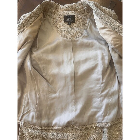 Carmen Marc Valvo Suit Womens Jacket Skirt Gold Wedding Formal VTG 14 - Picture 4 of 10